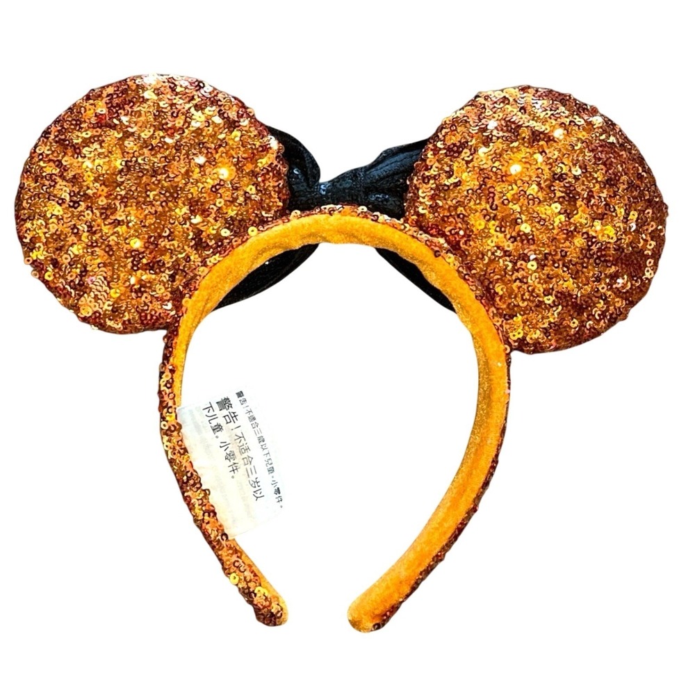 Disney Parks Halloween Ears Headband Orange Sequin Black Bow Minnie Mouse - Picture 4 of 5